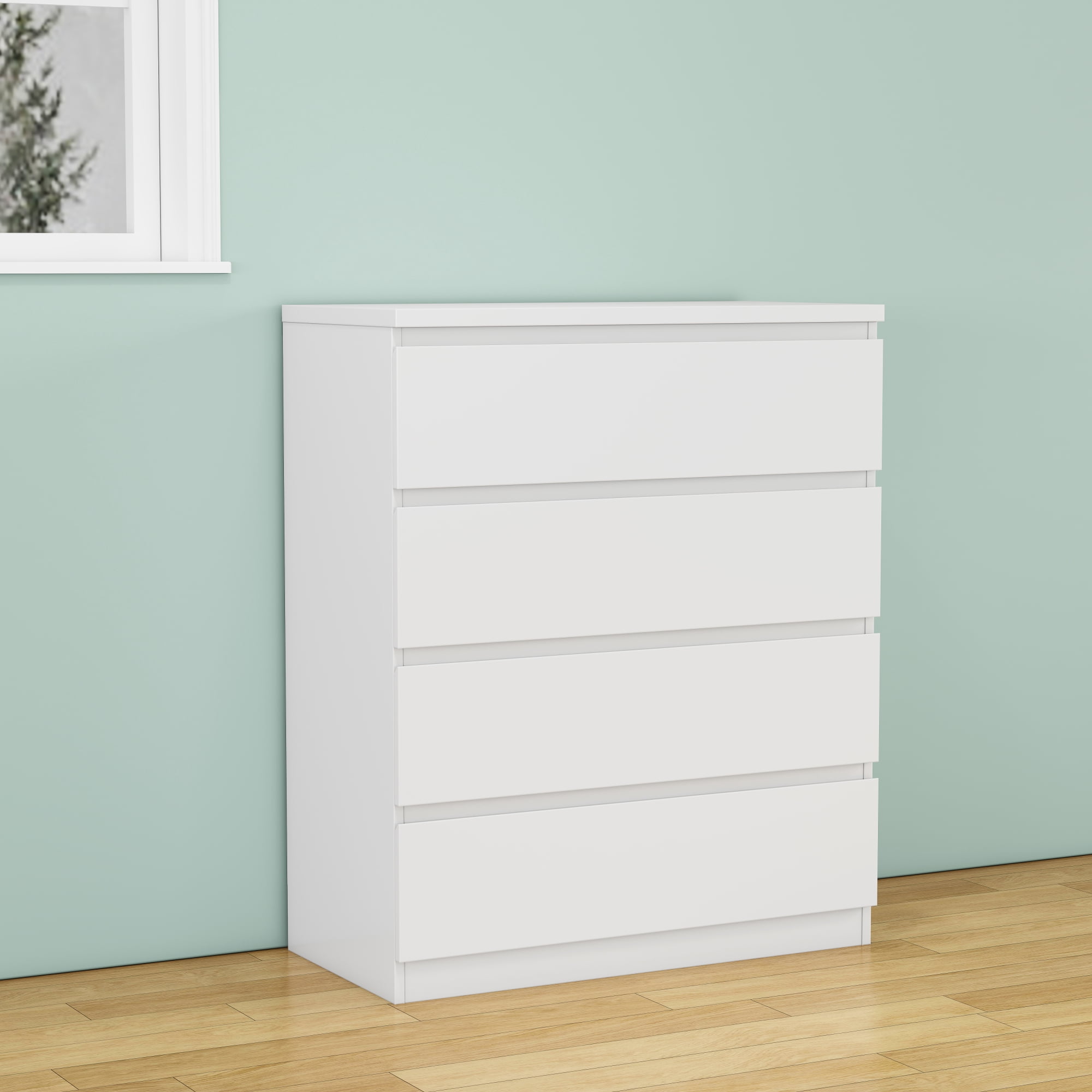 4 Drawer Dresser for Bedroom,31.5"W Modern Chest of Drawers with Hidden Handle,Wooden Closet Chests Organizer for Bedroom, Living Room,White