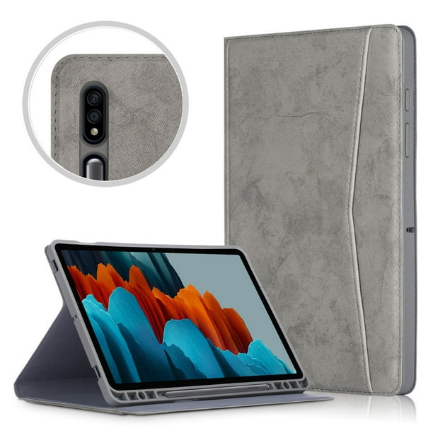 Samsung Galaxy Tab S7 Plus 12 4 Inch Case Dteck Preminm Leather Multi Angle Viewing Folio Smart Stand Protective Cover With Pocket Auto Wake Sleep For Samsung Galaxy Tab S7 Gray Walmart Com