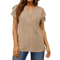 thumbnail image 4 of UVN Summer Blouse for Women Ruffle Short Sleeve Shirts V Neck Button Down Elegant Ladies Tops, 4 of 9