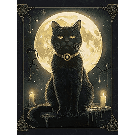 Black Cat Moon Decorative Painting/Canvas Art,Perfect for Living Room,Bedroom,Office,Dining Room,Hallway,Kitchen,Black Cat Poster,Black Cat Print,Full Moon Wall Art,Cat Wall Decor,Halloween Decor