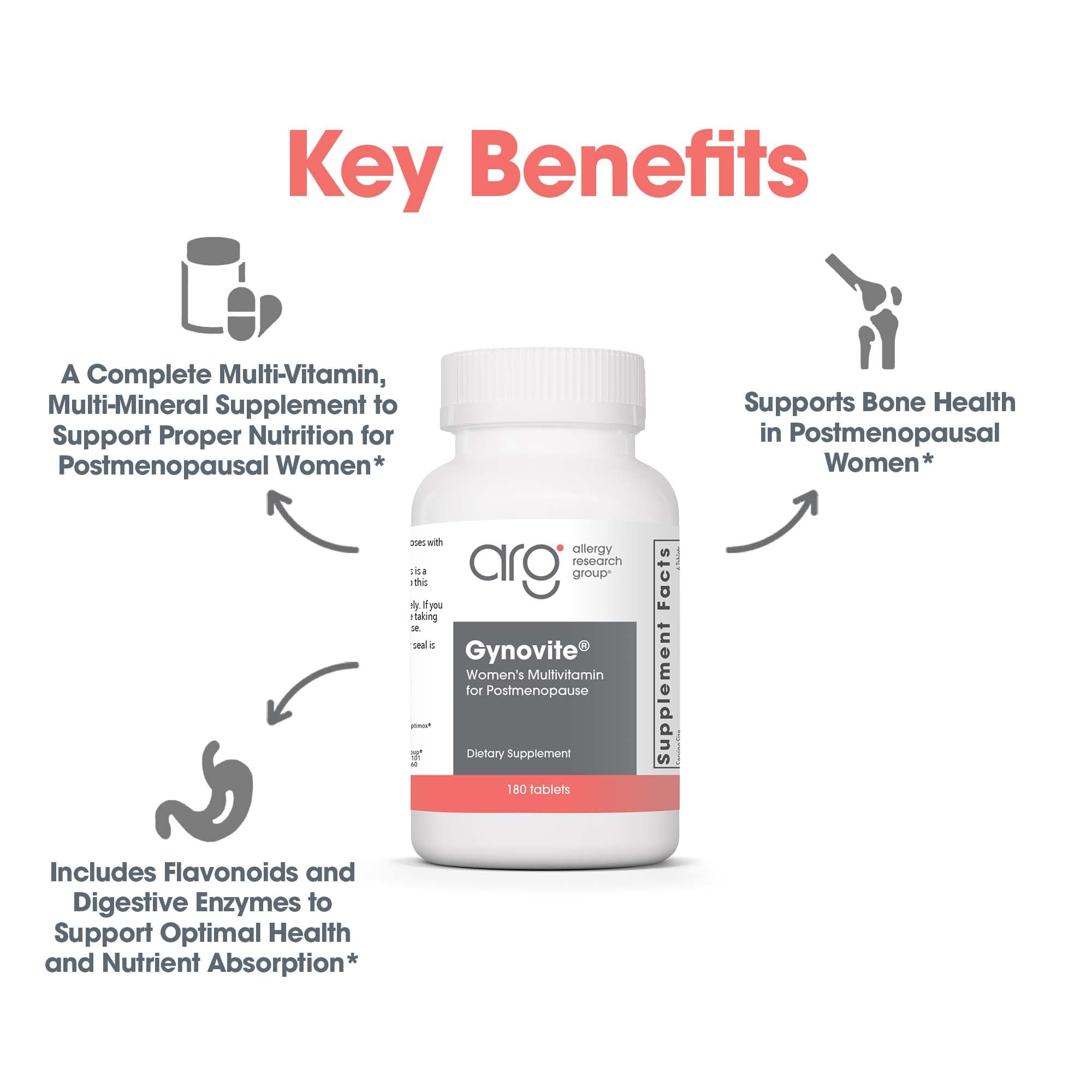 Optimox Gynovite Plus - Women’s Multivitamin & Multimineral Supplement - Postmenopausal Support with Magnesium, Vitamin D3, Biotin & Digestive Enzymes - 30 Servings - 180 Count