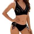 thumbnail image 2 of Maqroz Crochet Tie Side Bikini Set for Women Knitted Texture Two Piece Swimsuit Padded Bra Bathing Suit Boho Beachwear Summer Pool Party Vacation Essential Swimming Costume Swimwear, 2 of 9