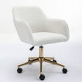 thumbnail image 4 of YesFashion Office Chair with Wheels, Chromium Plated Base, Gold Metal Legs 360° Swivel Vanity Chair, Adjustable Height Wool Chairs for Office, Living Room, Bedroom, 4 of 9