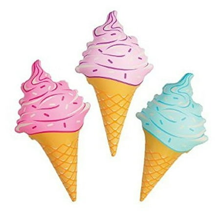 Inflatable Ice Cream Cones -36 Inch -3 Different Colors - For Swimmig Pool & Beach Parties, Birthdays, Party Favors, & Props -