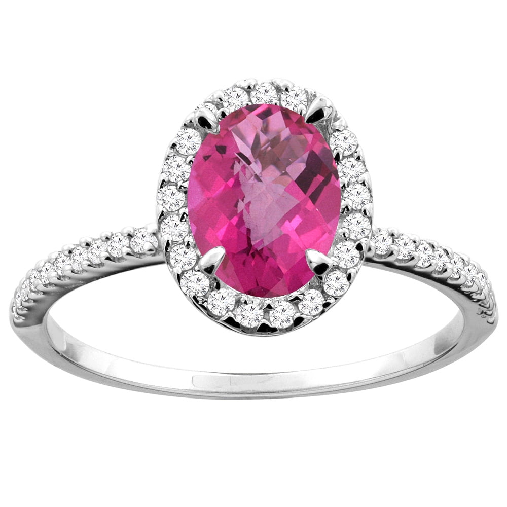 10K White Gold Natural Pink Sapphire Ring Oval 8x6mm Diamond Accent, size 6.5 by Gabriella Gold