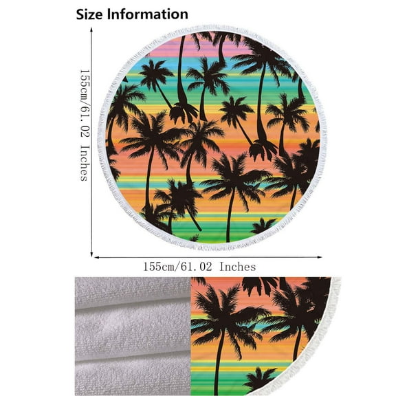 PHIGZNT Round Beach Blanket, 60" x 60" Microfibre Cotton Picnic Towel, Circular Beach Blanket Throw with Fringe, Round Tapestry, Meditation Mat