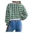 thumbnail image 5 of hirigin Ladies Autumn Single-breasted Knitwear, Women Houndstooth V-neck Puff Long Sleeve Short Sweater Coat Knitted Cardigan, 5 of 5