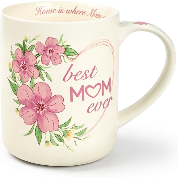 18 oz Large Ceramic Coffee Mug, Porcelain Cup with Big Handle | Garden Floral Teacup, Microwave Dishwasher Safe ( Mom Ever)
