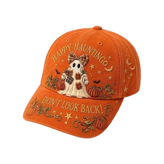 Kids Corduroy Baseball Cap, Embroidered Halloween Patch Adjustable Hat for Fall