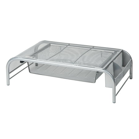 Mind Reader - Monitor Stand, Ventilated Laptop Riser, Paper Tray, Storage, Office, Metal Mesh, 20"L x 11.5"W x 5.5"H - Silver