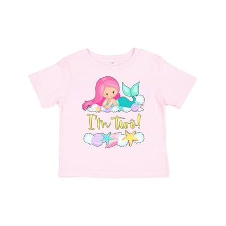 

Inktastic I m 2 Mermaid with Pink Hair and Shells Gift Toddler Boy or Toddler Girl T-Shirt