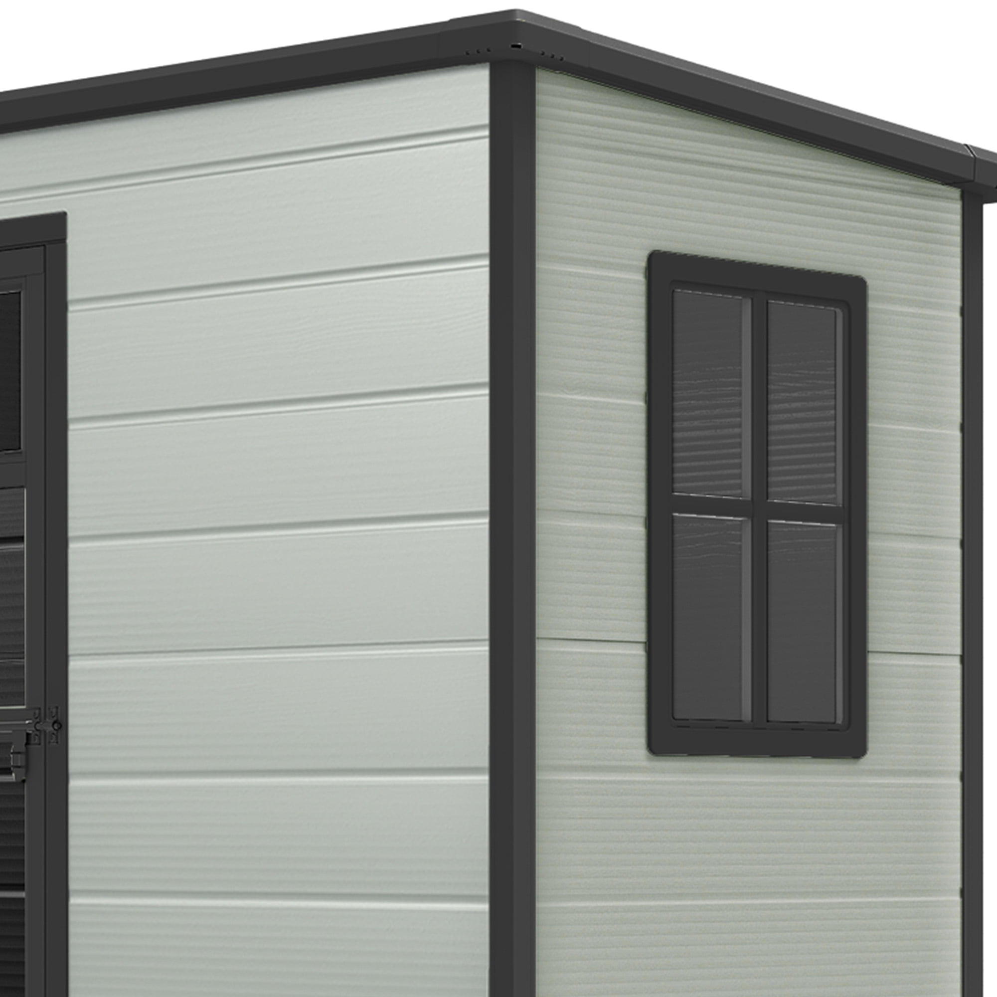 Dextrus 5x3FT Outdoor Storage Shed with Windows, Floor, Lockable Doors, Waterproof Plastic, Blue Gray