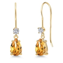Gem Stone King 14K Yellow Gold Yellow Citrine and Lab Grown Diamond Earrings for Women | 1.81 Cttw | Gemstone November Birthstone | Pear Shape 7X5MM