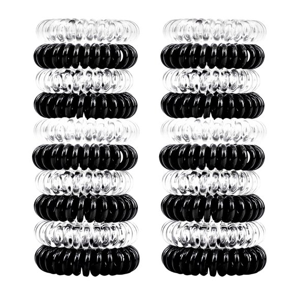 79STYLE 50 lazos para el pelo en espiral, color negro, transparente, para el pelo, cable de teléfono, soportes de cola de caballo de plástico, bobinas de pelo transparentes a granel para mujeres, pelo