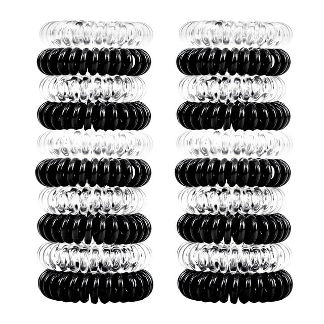 79STYLE 50 lazos para el pelo en espiral, color negro, transparente, para el pelo, cable de teléfono, soportes de cola de caballo de plástico, bobinas de pelo transparentes a granel para mujeres, pelo
