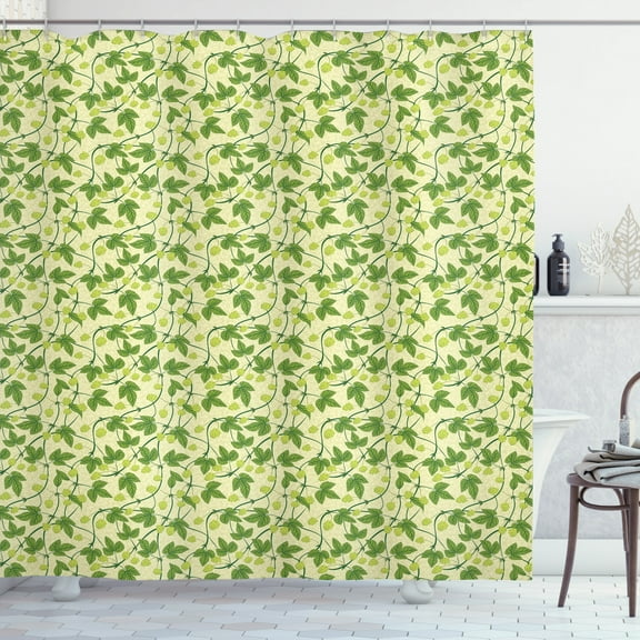 Ambesonne Vine Shower Curtain, Creeper Botanical Leaf Branch, 69"Wx70"L, Green Cream