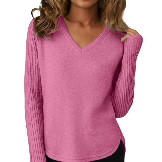Breezora Chandail à Col Rond pour Femmes à Manches Longues Automne 2025 Tendance Grande Taille pour la Mode Quotidienne Taille m Rose