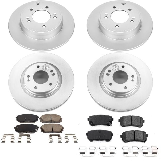 PowerStop Front and Rear Geomet Coated Brake Rotor and Pad Kit Fits: HYUNDAI KIA Select Models CRK7522