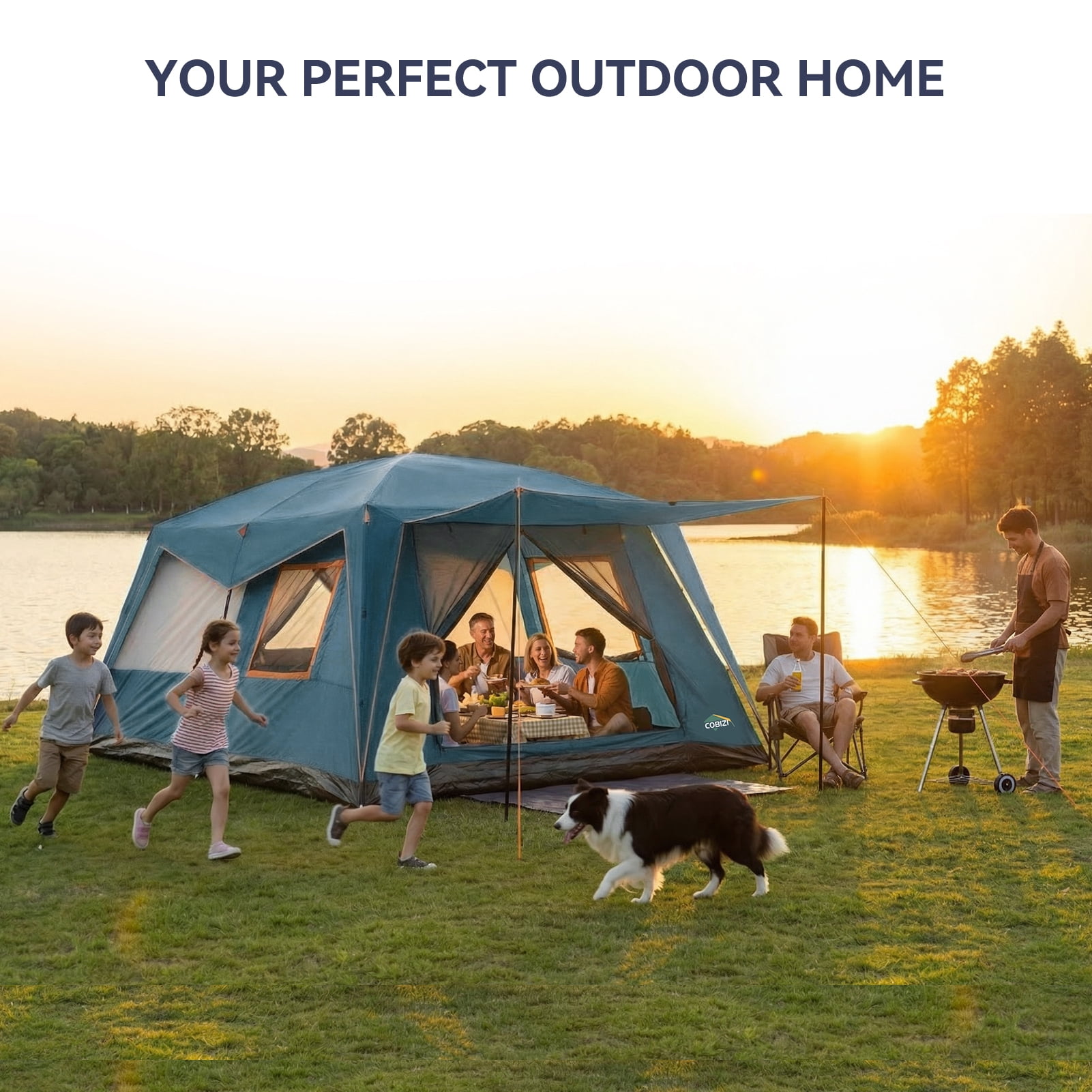 HOTEEL 10 Person Camping Tent, Easy Setup Waterproof Windproof Backpacking Tent with Removable Rainfly, Lightweight Portable Outdoor Family Tents for Camping, Travel, Fishing, Hiking, Blue