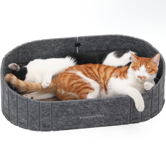 FUKUMARU Grattoir pour Chat, Grattoir en Forme de Canapé de 24 Pouces, Planche à Gratter Réversible et Détachable, Recharge de Tapis de Grattoir Ronds pour Chats, Intérieur, Gris Foncé