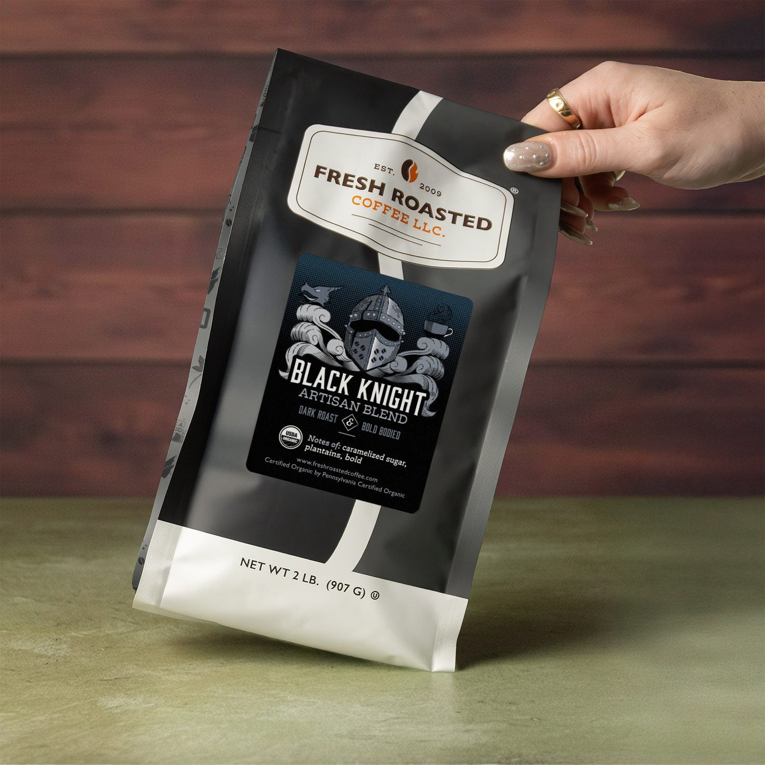 Fresh Roasted Coffee, Organic Black Knight Blend Coffee, Dark Roast, Whole Bean, 80 oz 5 lbs
