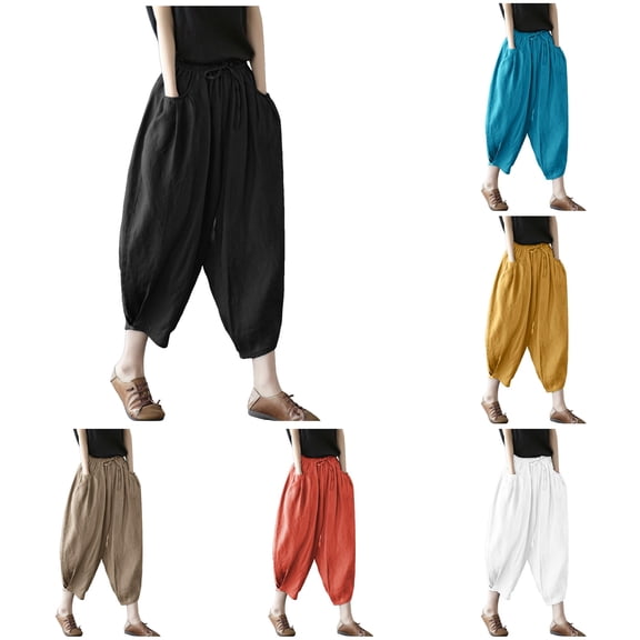 Tanghaowl Women's Pants, Women Casual Summer Balloon Pants Elastic Waistband Loose Fit Trousers Black XXL