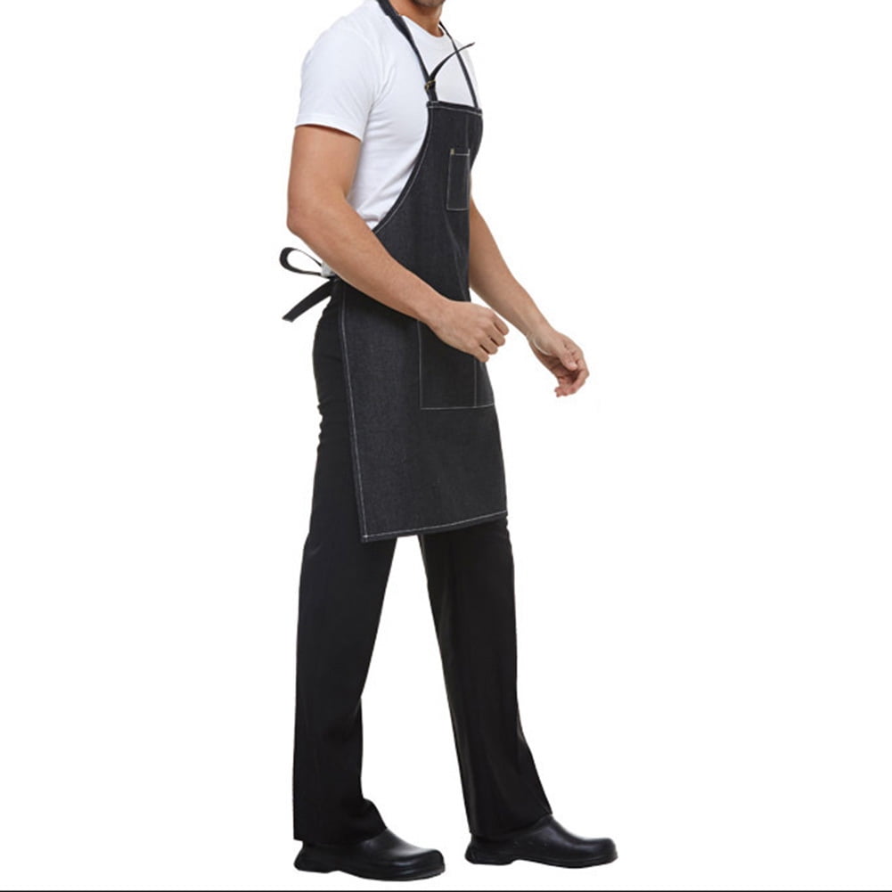Toptie Durable Cotton Canvas Denim Chef Kitchen Restaurant Garden Apron w/3 Pockets for Men and Women, 30.5" X 24.5"-Black