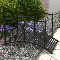 4’ Metal Arch Backyard Garden Bridge with Safety Siderails, Delicate Scrollwork