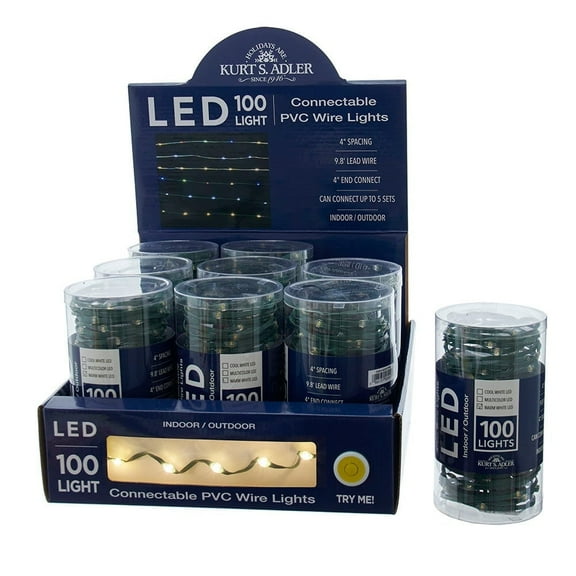 Kurt S. Adler 100-Light Warm White LED Connectable Green Wire Light Set