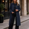 thumbnail image 4 of cocolona Womens Trench Coat Open Front Button Down Lapel Lined Overcoat LightWeight Trendy Fall Winter Solid Color Long Coat, 4 of 7