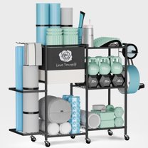 Yoga Mat Storage Rack，Home Gym Storage Rack Gym Workout Equipment Storage Organizer Fitness Weight Rack on Wheels for Yoga Mat,Yoga Block,Foam Roller,Resistance Band,Dumbbell,Kettlebell