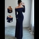 thumbnail image 4 of Vestido Ajustado de Larga con Hombros Descubiertos para Mujer, Elegante Vestido para Cóctel o Fiesta Azul Marino XL, 4 of 9