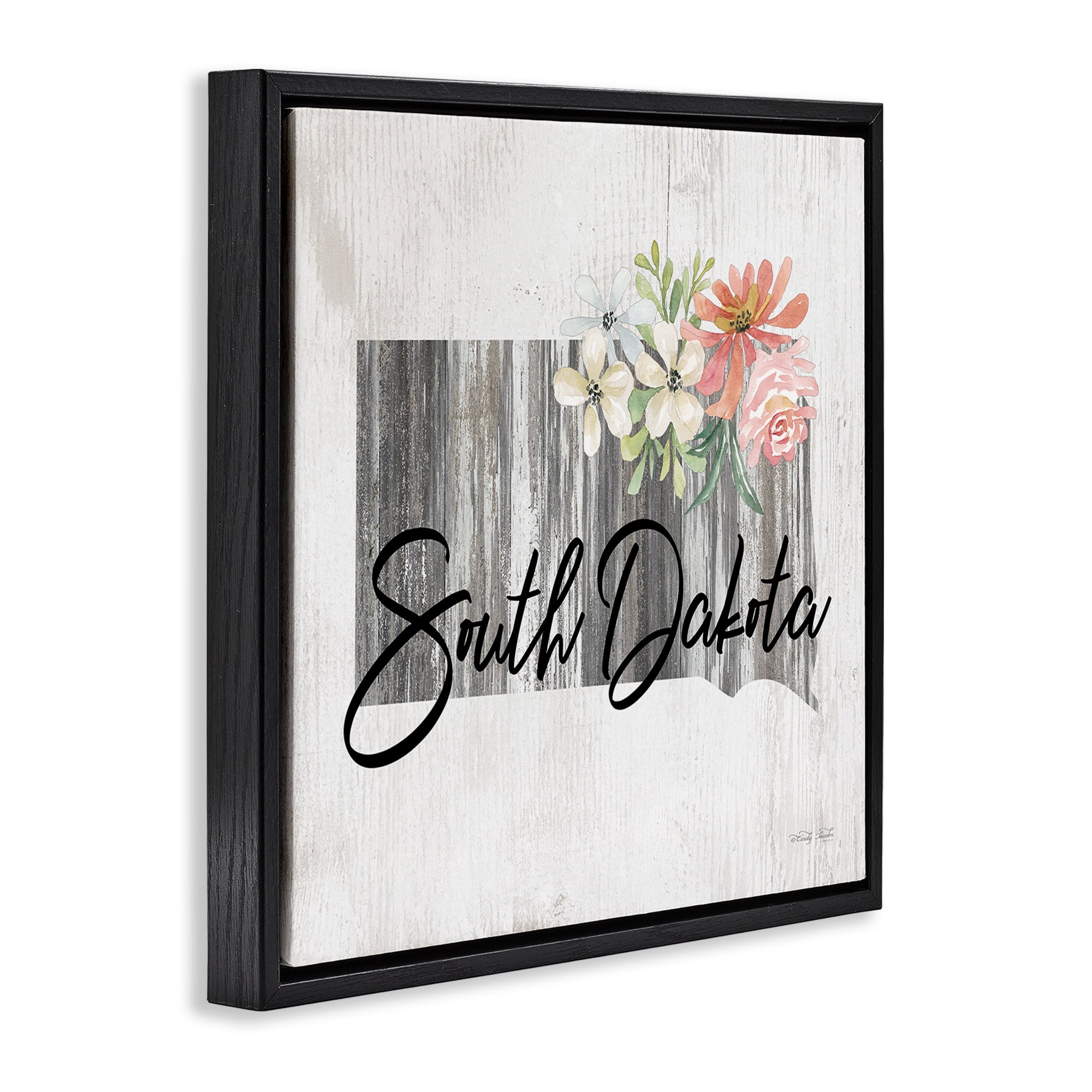 Stupell Industries Shabby Chic South Dakota Botanical & Floral Painting Black Floater Framed Canvas Art Print Wall Art, 25 x 25