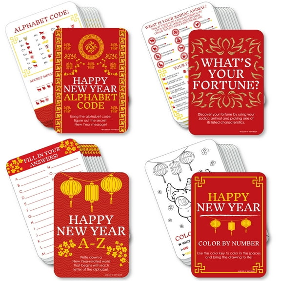 Big Dot of Happiness Lunar New Year - 4 Games - 10 Cards Each - Gamerific Bundle