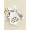thumbnail image 3 of Qiylii Baby Boys Girls Fall Spring Romper, Long Sleeve Hooded Plaid Patchwork Casual Bodysuit with Pocket,0-24M, 3 of 8