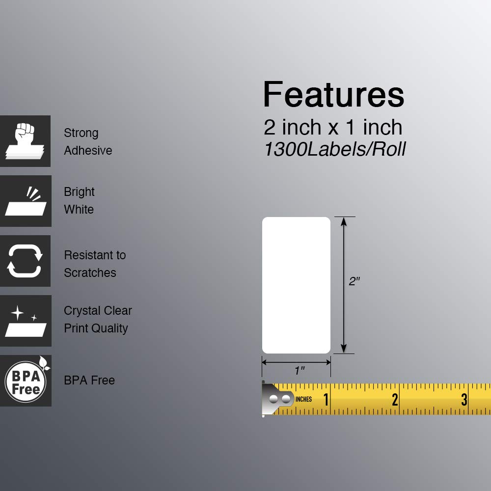 2" x 1" (51 mm x 25 mm) UPC Barcode & Address Labels Compatible with Zebra & Rollo Label Printer,Premium Adhesive & Perforated [10 Rolls, 13000 Labels]