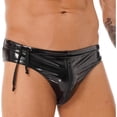 thumbnail image 5 of Lencería de látex para hombre, ropa interior con cordón, cintura baja, calzoncillos con cremallera, aspecto húmedo, calzoncillos de charol, disfraz Sexy para espectáculo en escenario y Club, 5 of 5
