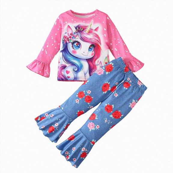 KPOPLK Baby Girl Clothes Girls Long Sleeve Sweatshirt Pullover Tops Joggers Pants Fall and Winter Outfit Set Size 4-5 Years