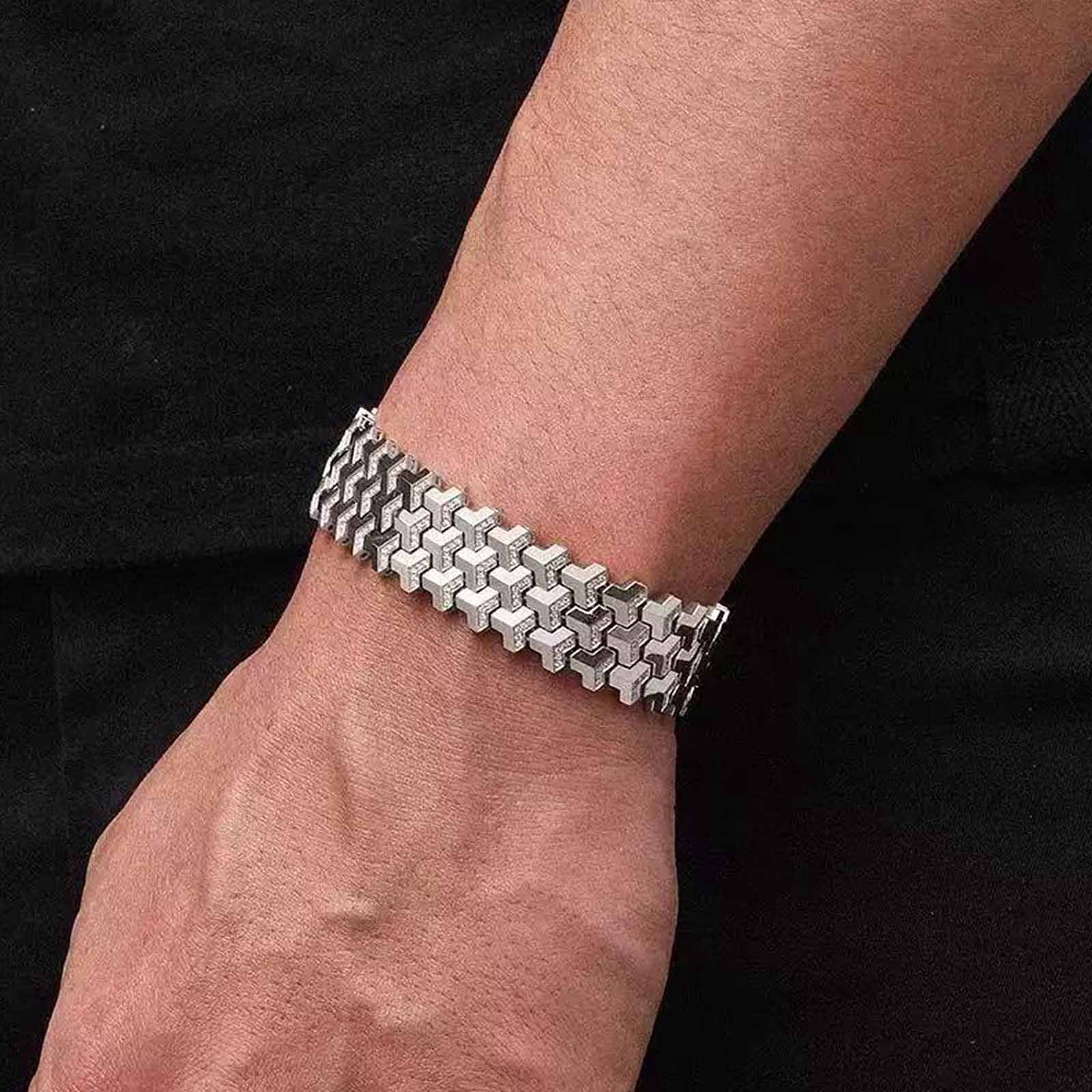 Men Geometric Link Bracelet, Handmade Modern Out Jewelry Accessories for Men Gold 6.5 inches