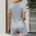 thumbnail image 4 of Women's Short Sleeves Ribbed Fitted Shirt Basic V Neck Slim T Shirt Tops Gray L, 4 of 6