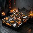 thumbnail image 4 of Homewish Halloween Pumpkin Ghost Twin Sheets, Witch Hat Bat Bedding, Black Orange, 3pcs (1 Flat Sheet, 1 Fitted Sheet and 1 Pillowcase), 4 of 6