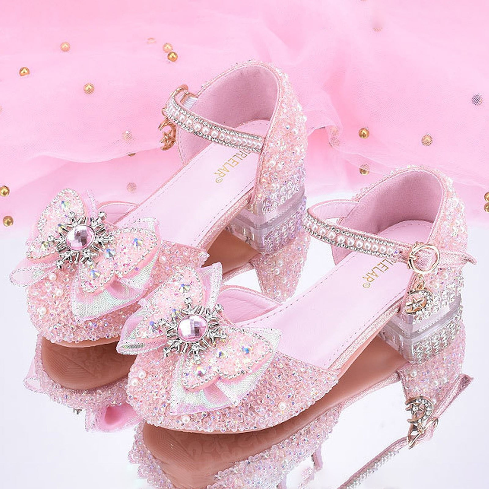 nsendm Girls Sandal Little Kid Female Kids Shoe Slides Girls Shoes White High Heels New Children s High Heels Little Girls Crystal Beach Shoes for