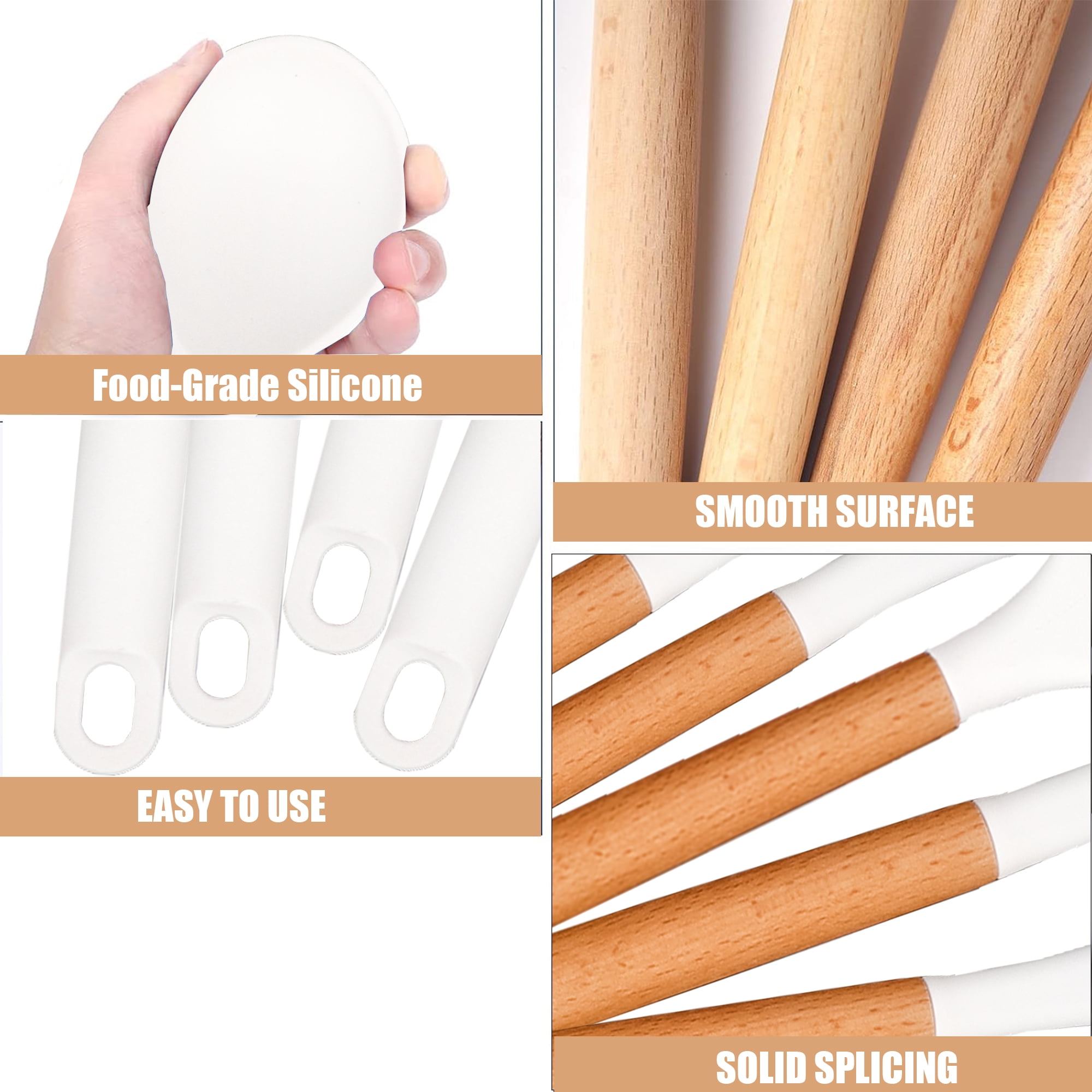 White Silicone Cooking Utensil Set 12-Pack for Nonstick Cookware, Heat Resistant BPA Free Rubber Kitchen Tools Set with Holder, Kitchen Spoons Set Utensilios de Cocina for Fish Eggs Pancakes