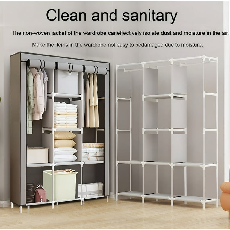 Freestanding Portable Closet Wardrobe with 2 Rods & 8 Shelves