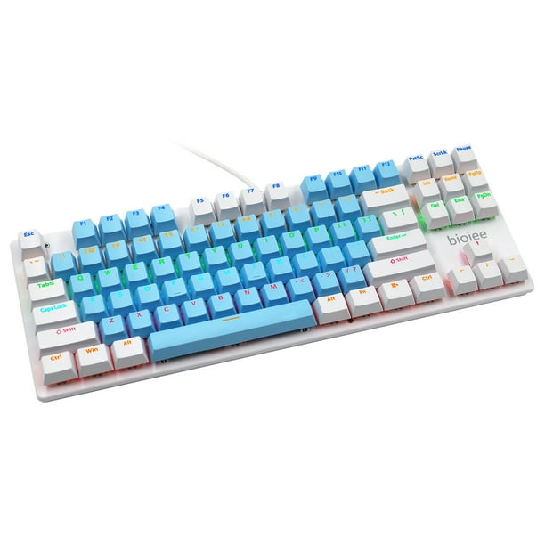 Teclado mecánico para juegos con retroiluminación arcoíris Teclado mecánico con retroiluminación para juegos y trabajo. Azul blanco