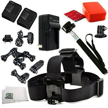 SSE® Essentials Accessory Package for GoPro Hero3 & Hero3+ (White, Silver & Black) Includes: Head Strap Mount+ Handlebar/Seatpost Pole Mount + 2 Extended Life Replacement Batteries (AHDBT-301) +