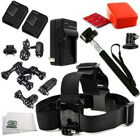 Black Mounting Pole - SSE® Essentials Accessory Package for GoPro Hero3 & Hero3+ (White, Silver & Black) Includes: Head Strap Mount+ Handlebar/Seatpost Pole Mount + 2 Extended Life Replacement Batteries (AHDBT-301) + Rapid