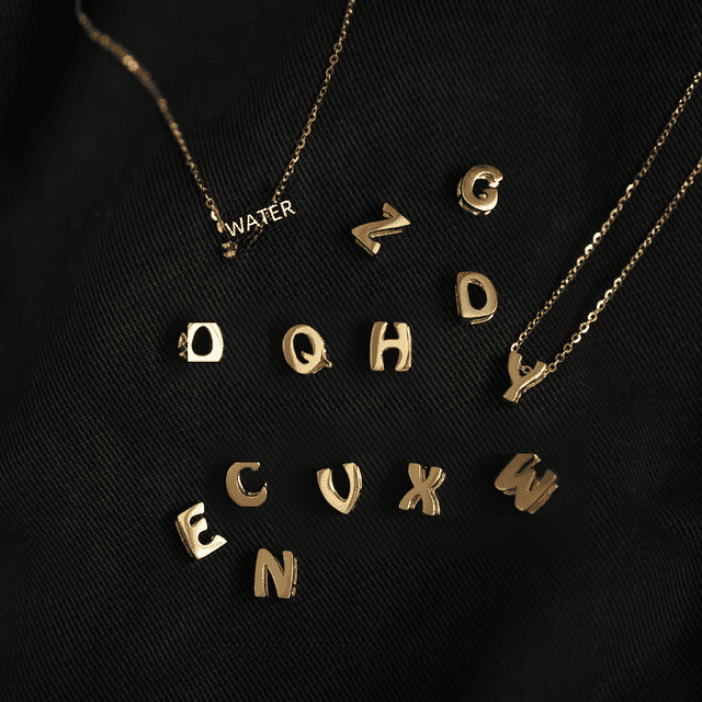Collar con colgante de oro de 14 quilates bañado en plata de ley S925, bonito colgante con nombre y letra en inglés, collar para parejas DIY