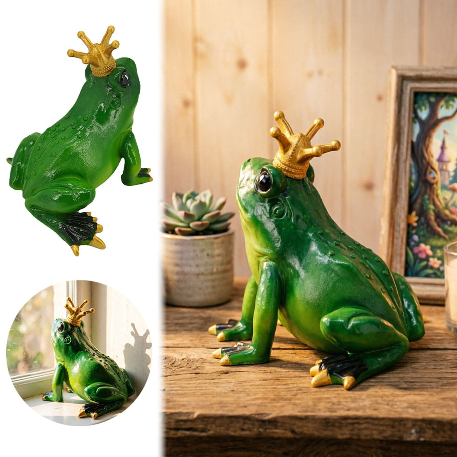 Resin Statue Whimsical Fairy Tale Figurine with Gold Weatherproof Decorative Ornament for Indoor Home Desk and Outdoor Garden Patio