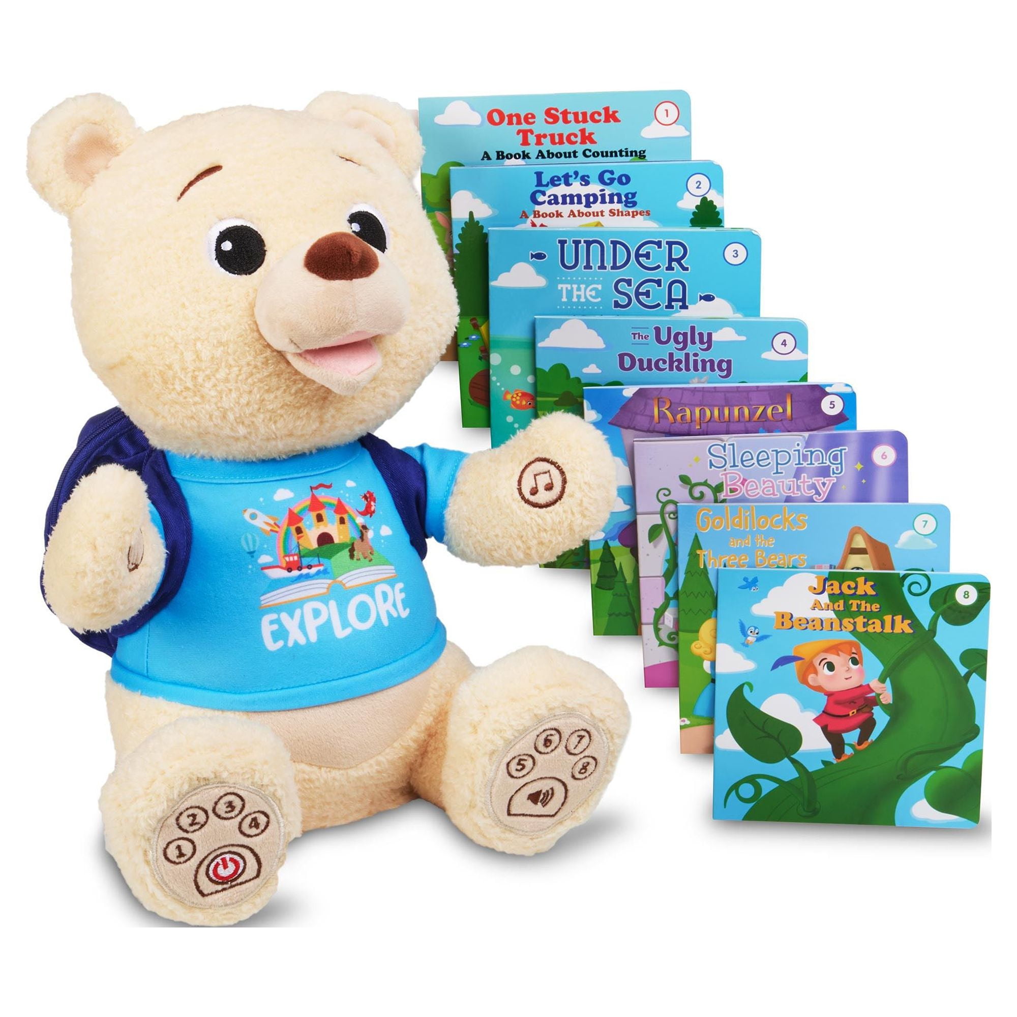Spark Create Imagine Interactive Learning Plush Bear, Recites 8 Stories, Sings 6 Songs, Includes 8 Books